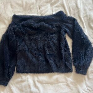 Banana Republic Dark Blue Fuzzy Off The Shoulder Sweater